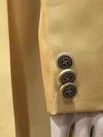 High-quality gold blazer featuring open hem cuffs.