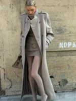 Elsa Hosk Grey Wool Coat