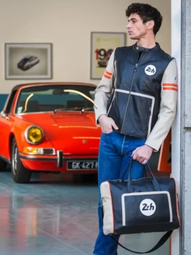 Mans Karl 24H Le Ecru black Leather Jacket