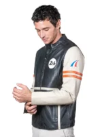 Mans Karl 24H Le Ecru black Leather Jacket