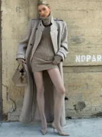 Elsa Hosk Grey Wool Coat