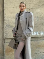 Elsa Hosk Grey Wool Coat