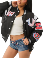 True Religion Satin Varsity Bomber Jacket