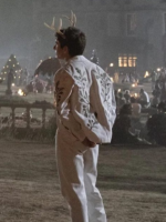 Saltburn Oliver Quick Green Leaf Embroidery White Jacket