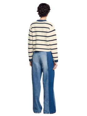 Striped cardigan with denim details