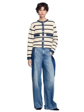 Striped cardigan with denim details