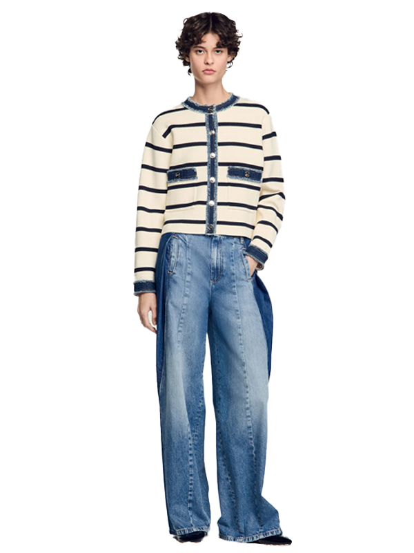 Striped cardigan with denim details (3) Striped cardigan with denim details