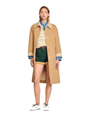 Trench coat with rhinestone collar