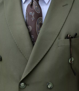 Two Piece Double Breasted Olive Green Suit