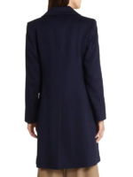 Women Navy Blue Double Breasted Coat