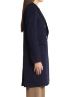 Women Navy Blue Double Breasted Coat