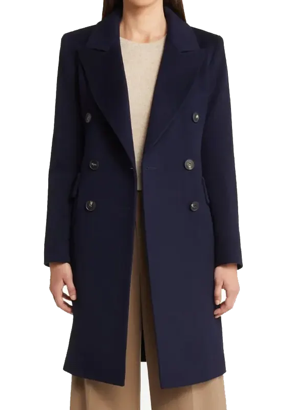 Women Navy Blue Double Breasted Coat (7) Women Navy Blue Double Breasted Coat