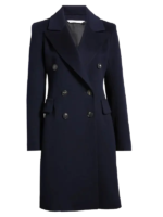 Women Navy Blue Double Breasted Coat