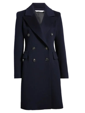 Women Navy Blue Double Breasted Coat