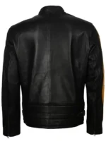 Yellow Star Black Biker Leather Jacket for Men