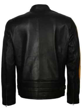 Yellow Star Black Biker Leather Jacket for Men