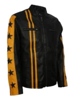Yellow Star Black Biker Leather Jacket for Men