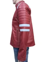 A stylish mens Tyler Durden Leather Jacket in a vibrant red color.