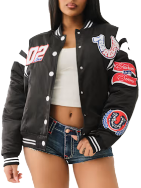 True Religion Satin Varsity Bomber Jacket