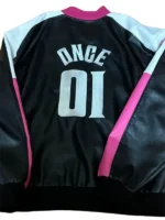 Back design of Twice Ready To Be Stadium Jacket showing ONCE 01 embroidery