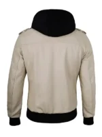 Beige leather jacket with detachable hoodie
