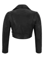 Black Cropped Leather Jacket For Women