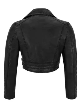 Black Cropped Leather Jacket For Women
