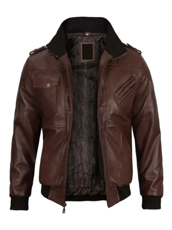 Brown Leather Jacket with Removable Hoodie Brown Leather Jacket with Removable Hoodie