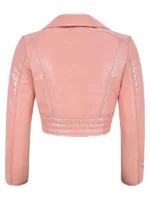 Cropped baby pink leather biker jacket, iconic moto look for women