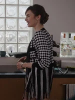 Emily Cooper Emily In Paris S03 Lily Collins Fringed Houndstooth Jacket