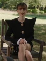 Emily Cooper Emily in Paris Season 3 Lily Collins Black Pointed Shoulders Top