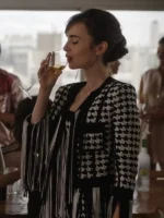 Emily In Paris S03 Lily Collins Fringed Houndstooth Jacket