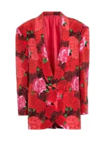 Emily In Paris S03 Lily Collins Red Rose Floral Printed Blazer