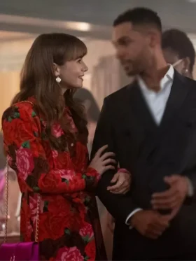 Emily In Paris S03 Lily Collins Red Rose Printed Blazer