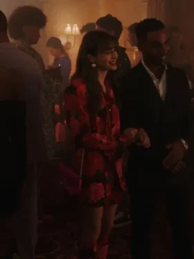 Emily In Paris S03 Lily Collins Rose Printed Red Blazer