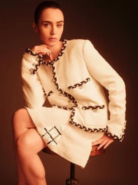 Emily In Paris S03 Lily Collins White Wool Coat