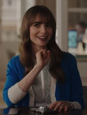 Emily In Paris Season 3 Lily Collins Blue Cardigan