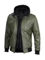 Green leather jacket, hooded and removable