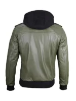 Green leather jacket with detachable hoodie