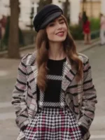 Lily Collins Emily In Paris Season 03 Emily Cooper Black & Grey Wool Check Jacket