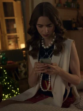 Lily Collins Emily in Paris S02 Episode 9 Emily Cooper White Vest
