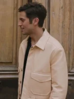 Lucas Bravo TV Series Emily in Paris Season 3 Gabriel Beige Leather Jacket