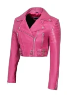 Pink leather jacket crop, statement piece for modern women