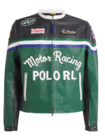 Polo Ralph Lauren Green Leather Café Racer Jacket For Men And Women