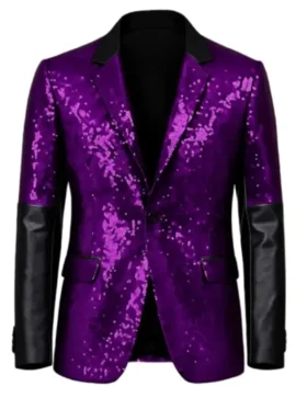 Sequin Papa Emeritus Blazer front look in bold purple style
