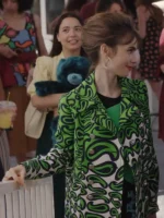 TV Series Emily in Paris S03 Lily Collins Green Printed Coat