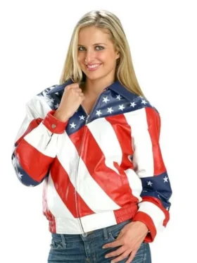 Women Fashion American Flag Leather Jacket