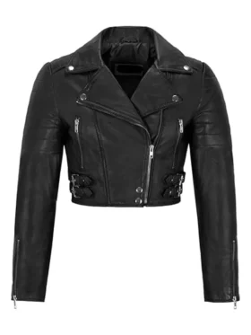 Womens Black Cropped Leather Jacket