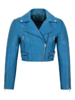 Womens Light Blue Cropped Leather Jacket
