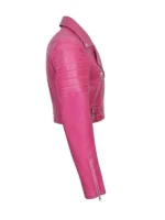 Womens Pink Cropped Leather Jacket For For Women